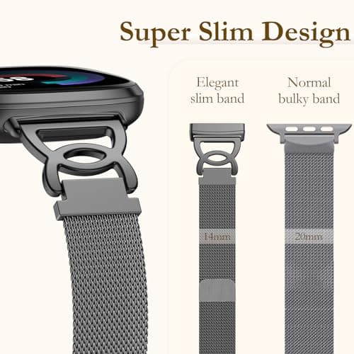 Ouwegaga Magnetic Band Compatible with Fitbit Sense 2 Bands/Sense/Versa 3/Versa 4 Bands for Women, Unique Slim Stainless Steel Milanese Mesh Loop Strap Replacement for Sense 2 1/Versa 4 3 Smartwatch — view 3