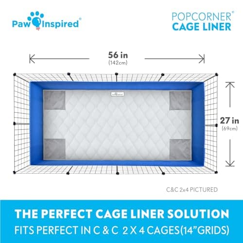 Paw Inspired Guinea Pig Cage Liners | Washable Fleece Bedding or Pet Bed Mat for Small Animals | Super Absorbent Pee Pad with Reinforced Corners and Waterproof Bottom (Light Gray, C&C 2x4) — view 3