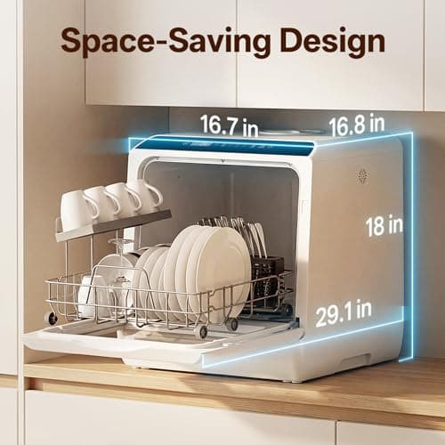 NOVETE Portable Countertop Dishwashers, Compact Dishwashers with 5L Built-in Water Tank & Inlet Hose, 5 Washing Programs, Baby Care, Air-Dry Function and LED Light for Small Apartments