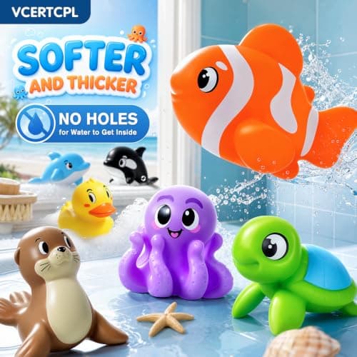 Vcertcpl Bath Toys for Kids Toddler Bathtub Toys, No Hole Baby Bath Toys with Floating Rubber Animals, Watering Can, Duck Net and Spoon, 11 Pack Bathtub Sand Beach Pool Toys Water Toys for Kids — view 3