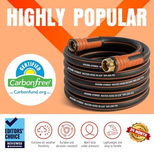 Garden Hose 50 ft x 5/8", Heavy Duty Water Hose, Flexible and Durable, Kink Resistant Lightweight Hybrid Hose, Leakproof Yard Hose with Male to Female Fittings