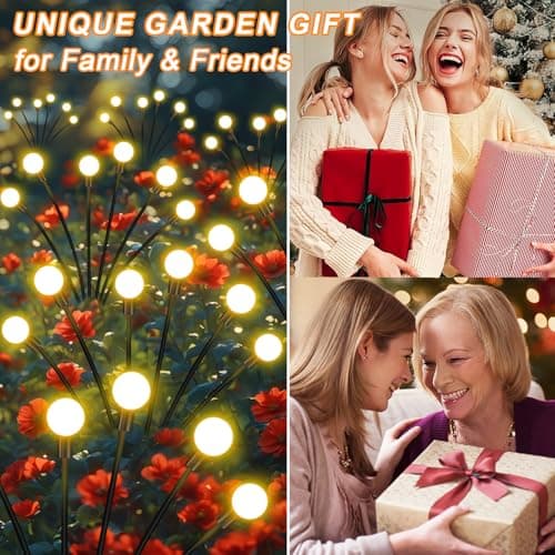 ZFNN Solar Garden Lights Outdoor, 4 Pack Firefly Swaying Lights, Waterproof Garden Decor for Yard Patio Pathway Lawn, Gardening Gifts for Women Christmas Decoration — view 4