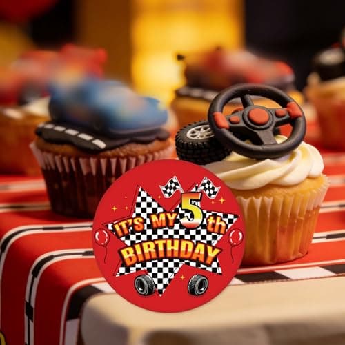 Racing Car Happy Birthday Pin, 2.3in/5.8cm It’s My Birthday Badge Pin Button Brooch Racing Decorations for Race Car Theme Party Celebration Decor (Number 5) — view 3