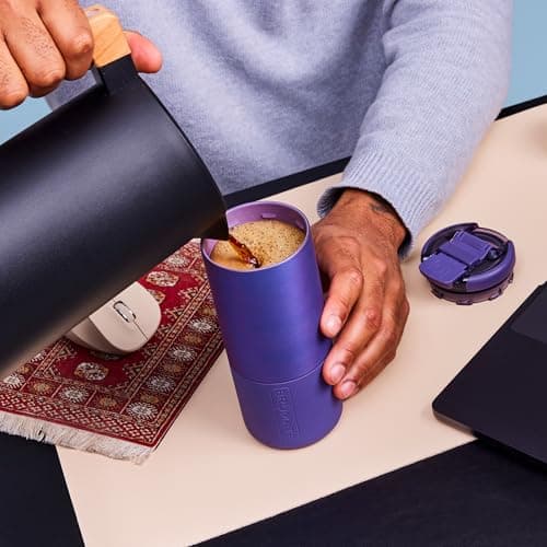 BrüMate Strova 18oz 100% Leakproof Insulated Coffee Mug | Ceramic-Lined Interior | Built-In Silicone Sleeve for Travel | Locking Flip Lid (Dark Aura) — view 3