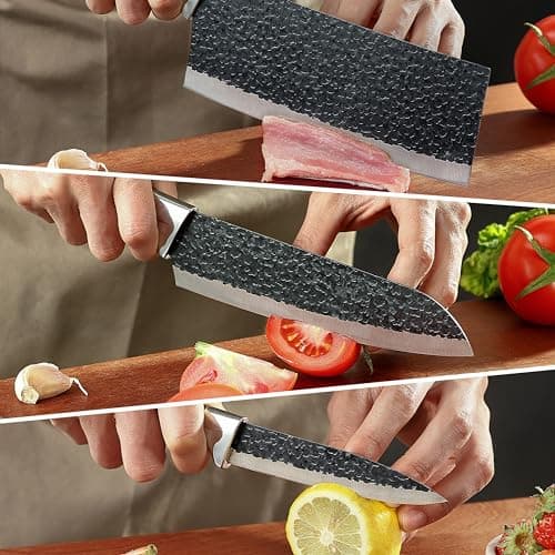 3PCS Chef Knife, Little Cook Chef Knife Set, Includes 7 inch Chef Knife, 7 inch Cleaver Knife and 4.5 inch Boning Knife, Premium Stainless Steel With Ergonomic Plastic Handle (Blackening technique)
