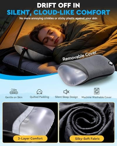 Hikenture Camping Pillow with Removable Cover - Ultralight Inflatable Pillow for Neck Lumber Support - Upgrade Backpacking Pillow - Washable Travel Air Pillows for Camping, Hiking, Backpacking (Black) — view 4