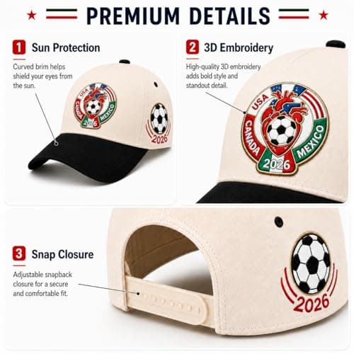 2026 World Cup Soccer Hat–USA Canada Mexico Host Countries Embroidered Baseball Hat Unisex Cotton for Soccer Supporters — view 4