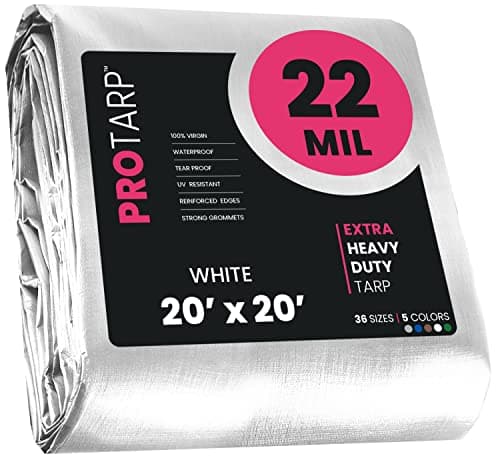 PROTARP Extreme Heavy Duty 22 Mil Tarp Cover, Waterproof, UV Resistant, Rip and Tear Proof, Poly Tarpaulin with Reinforced Edges for Roof, Camping, Patio, Pool, Boat. (White 20′ X 20′)