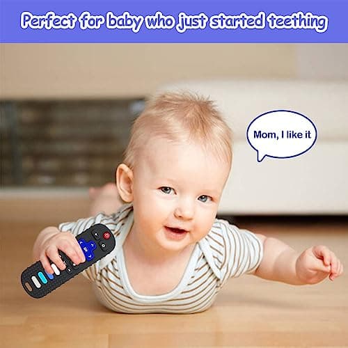 ROBBEAR Baby Teething Toys, Food Grade Silicone Teether for Babies 3 6 12 18 Months, TV Remote Shape Toddlers Chew Toys, Freezer BPA Free (Black RC) — view 2