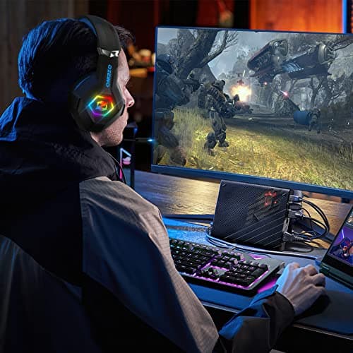 Ozeino Gaming Headset for Ps5 Ps4 PC, Over Ear Gaming Headphones with Noise Cancelling Microphone RGB Light, Deep Bass Stereo Sound Headset for Xbox Series X/S, Switch, Laptop, Mac, Phone