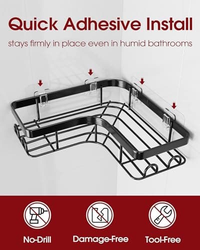 Sakugi Corner Shower Caddy - 3-Pack Shower Organizer with Soap Holder & Built-In Hooks, Rustproof Metal Shower Shelves, Laundry, Kitchen, Bathroom Organizers and Storage Solution, Black — view 4