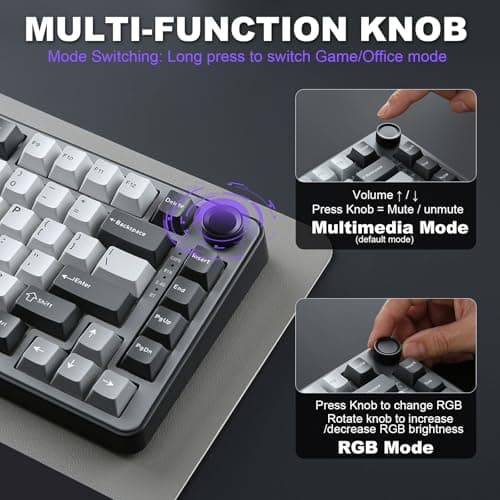 YUNZII B75 PRO Wireless Mechanical Keyboard,75% Layout with Knob,Hot Swap Gasket Structure,Creamy Pre-lubed Switches,RGB Backlit,Bluetooth/Type-C/2.4G for Win/Mac(Dark Grey, Cocoa Cream V2 Switch) — view 7