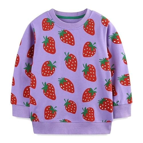 Winzik Girls Sweatshirt Christmas Sweater Shirt Toddler Kids Girl Pullover Fall Long Sleeve Tops Tee Clothes 2-7T (2-3T, Purple Strawberry)