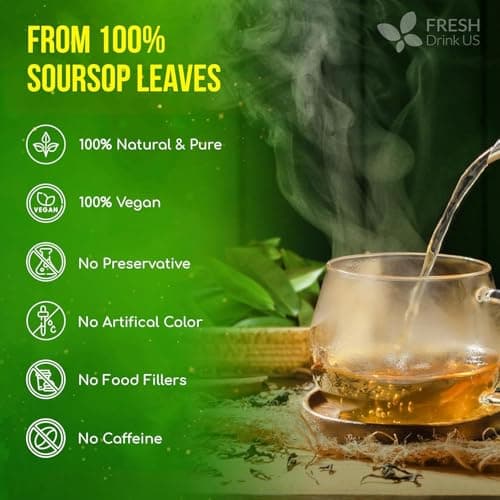 FreshDrinkUS, 240+ Premium Soursop Graviola Dried Leaves Tea, 230-250 Whole Soursop Leaves, Wildcrafted, Graviola , Guanabana , Hoja Guanabana, Loose Leaf Herbal , No Gluten, Vegan — view 3