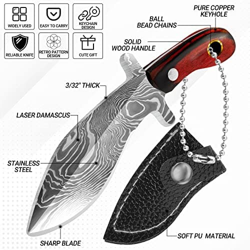 MGZTTHW 5pcs Tiny Knife Keychain, Mini Pocket Knives Chef, Cute Portable Tiny Pocket knife Pendant with Sheath Package Opener Outdoor Camping Box Cutter Tiny Things for Presents for Christmas — view 2