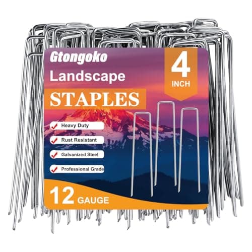 Gtongoko 50 Pack Landscape Staples 4 Inch Galvanized Garden Stakes, 12 Gauge Heavy Duty Sod Staples for Weed Barrier Fabric, Plant Covers, Netting, Irrigation Hose & Holiday Decorations