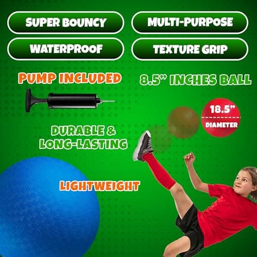 Red & Blue Kickball Set - (8.5 Inch) with Pump for Toddler Kids & Adults, Indoor & Outdoor Gym Sports Toys, Great for Playground Balls for Kids Dodgeball Balls for Four Square Balls, Handball Ball — view 2