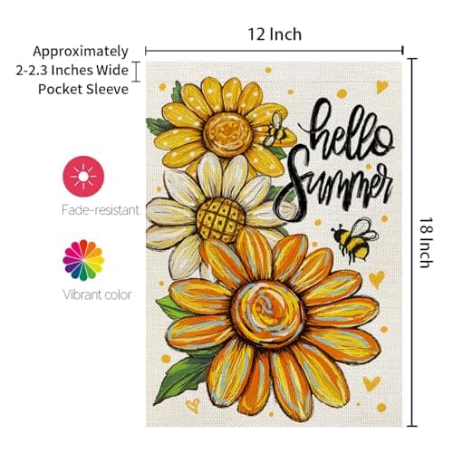 CROWNED BEAUTY Hello Summer Garden Flag Sunflowers 12x18 Inch Double Sided Small Floral Seasonal Holiday Decoration for Outside Yard — view 4