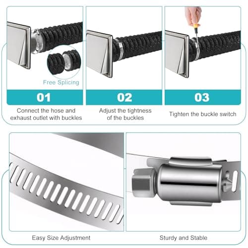 Dryer Vent Hose,4 Inch x 16FT Flexible Aluminum Duct-PVC Aluminum Foil Multi-Layer Air Ducting for HVAC Ventilation, Exhaust Fan,Grow Tent,2 Clamps Included — view 4