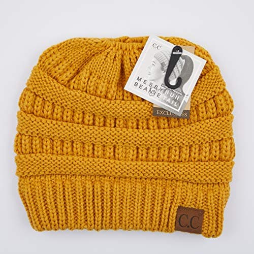 C.C Hatsandscarf Exclusives Solid Color Beanie Tail Hat for Adult (MB-20A) - One Size, Mustard Yellow