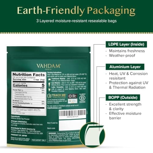 VAHDAM Ceremonial Matcha Green Tea Powder 1.6 oz | Certified Ceremonial Grade Japanese Matcha | Handpicked from Uji, Japan | Smooth & Balanced Taste