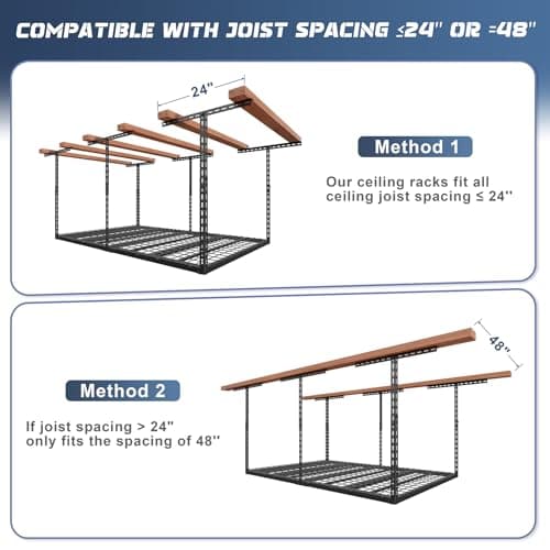 Jusgym 4X6FT Overhead Garage Storage Rack, 26"-40" Height Adjustable Garage Ceiling Storage Racks, Heavy Duty Metal Overhead Storage Organizer System, 450LBS Weight Ca — view 4