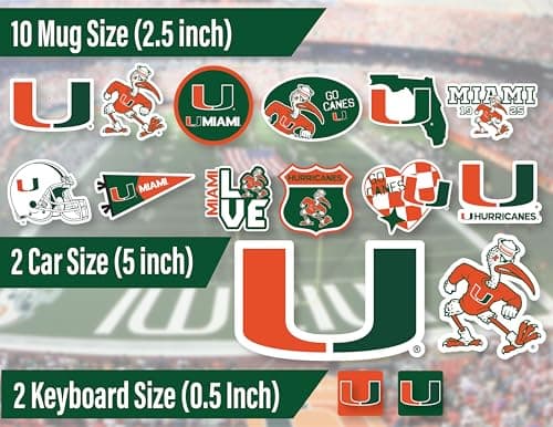 Miami Hurricanes Stickers University of Miami Vinyl Decals Vinyl Gift 14 Pc — view 2