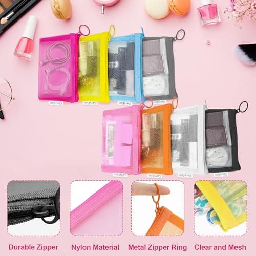 Mini Mesh Pouches(8 Pack), Small Mesh Bags with Zipper Nylon Makeup Pouches Bag Cosmetic Pouch Travel Purse Organizer Insert Diaper Inside Bag Organizers Home Organizing Size See Through Cute Colors — view 4