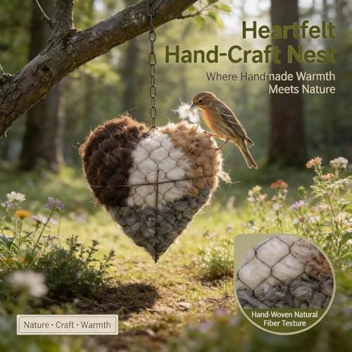 Handmade Alpaca Fiber Bird Nesting Heart, Nesting Material for Wild Bird, Refillable Nesting Accessories, Hummingbird Nest/House, Outdoor Garden Decortion, Gifts for Bird/Nature Lovers (1PCS) — view 4
