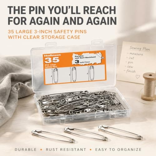 Hudinsun 35 Pack 3 Inch Large Safety Pins, Heavy Duty Laege Safety Pins for Clothes, Sewing and Craft, Silver — view 5