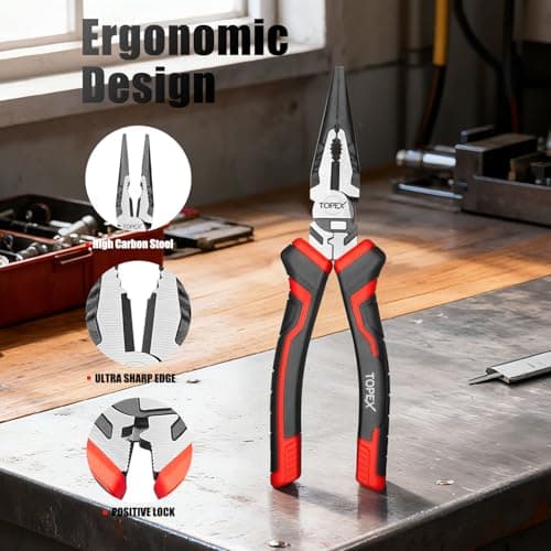 TOPEX 4 Piece Pliers Set with Ergonomic Non-Slip Handle (190 mm Diagonal Cutters, 200 mm Combination Pliers, 200 mm Long Nose Plier, 250 mm Water Pump Plier) for Demanding Tasks & Home Use — view 2