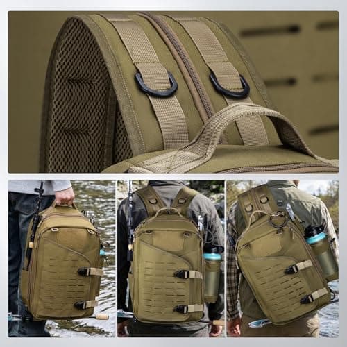 Goture Fishing Sling Bag, Khaki with 3*Green Handles 3600, Waterproof Heavy-Duty Multi-Pocket Unisex Angler Gear — view 6