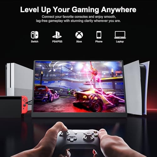 Anyuse 14" FHD 1920×1200 Portable Monitor – USB-C HDMI Ultra-Slim IPS Travel Display with Speakers, HDR Plug & Play, 400cd/m² Brightness, External Second Screen for Laptop PC Mac Phone — view 3