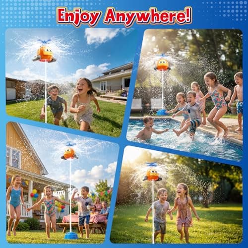 Flying Helicopter Water Sprinkler for Kids W/Tactile Click Feedback Valve, Summer Outdoor Toy for Toddlers, 360° Rotating Airplane Sprinkler W/DIY Stickers, Splashing Fun Toys for 3-8 Boys Girls Gifts — view 5