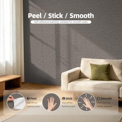 WADILE Grasscloth Peel and Stick Wallpaper 15.7in x 78.7in, Textured Contact Paper for Cabinets, Faux Linen Wall Paper Pull and Stick, Fabric Vinyl Wallpaper Self Adhesive Brown Gray — view 6