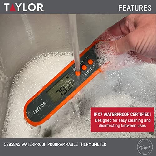 Taylor Digital Waterproof Meat Thermometer for GLP-1 High Protein Meal Prep – Folding Probe for Chicken, Salmon, Steak – Programmable Presets, Backlit Display for Oven, Grill, Orange — view 5