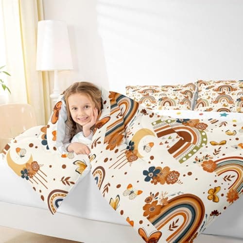 Erosebridal Girls Rainbow Comforter Set Twin Boho Butterfly Kids Bedding Set Bohemian Flowers Floral Leaves Quilt Set Moon Dream Catcher Bed Set Orange Tribal Exotic Style Room Decor 1 Pillow Case — view 5