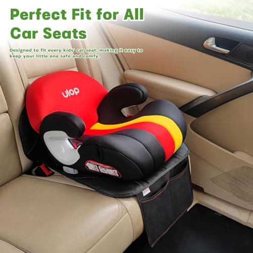 Siivton Kids Booster Seat Protector Mat, Thick, Anti-Slip, Waterproof, with Mesh Pockets for Toys & Snacks, Fits Most Cars, Black - 2 Pack