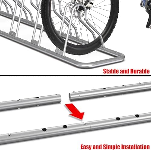 Simple Houseware 5-Bike Floor Storage Rack - Adjustable Bicycle Parking Stand & Garage Organizer for Road and Kids Bikes, Silver — view 2