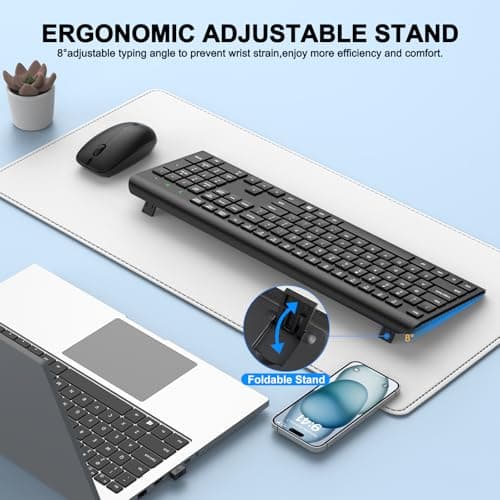 Wireless Keyboard and Mouse Combo, Full Size Silent Ergonomic Keyboard and Mouse, Long Battery Life, Optical Mouse, 2.4G Lag-Free Cordless Mice Keyboard for Computer, Mac, Laptop, PC, Windows — view 3