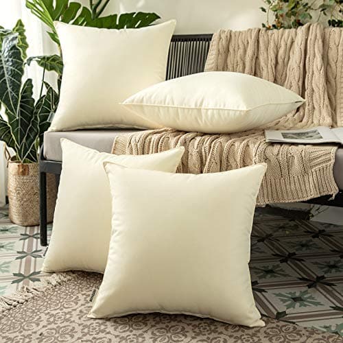 MIULEE Pack of 4 Decorative Outdoor Waterproof Pillow Covers Square Garden Cushion Cases PU Coating Throw Pillow Cover Shell for Tent Park Couch 18x18 Inch Beige
