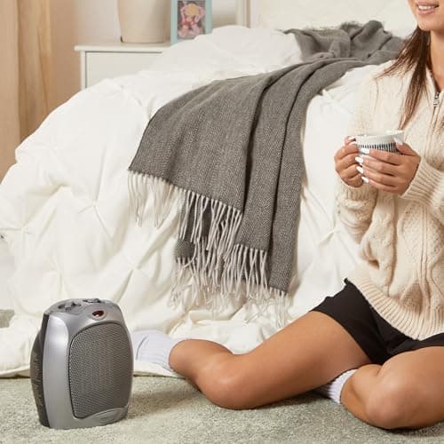 Amazon Basics Ceramic Space Heater, Portable Indoor Heating Solution, With Overheat and Tip-Over Protection, Thermostat, Non-Oscillating, 1500W, Fast Heating, 7.52"D x 6.34"W x 9.45"H, Silver — view 6