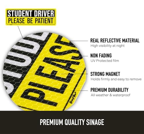 FridayVibez Student Driver Magnet for Car, 9.4" X 3.1" Bumper Magnetic Sticker for New Drivers that says, Student Driver Please Be Patient (Black) — view 2