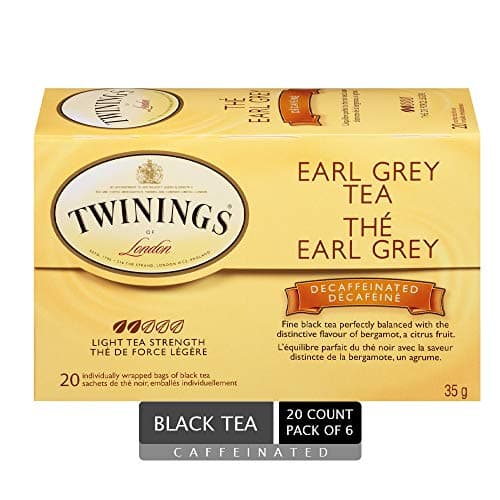 Twinings Decaf Earl Grey Individually Wrapped Teabags, Naturally Caffeine-Free, Black Tea Enhanced with Bergamot Citrus, 20 Count (Pack of 6), Enjoy Hot or Iced