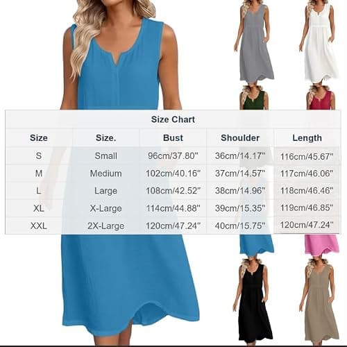 Frostluinai Tshirt Dresses Women Trendy 2026 Summer Dresses for Women Over 60 Womens Cotton Linen Midi Dresses Sleeveless Vneck Empire Waist Beach Casual Sundress — view 4