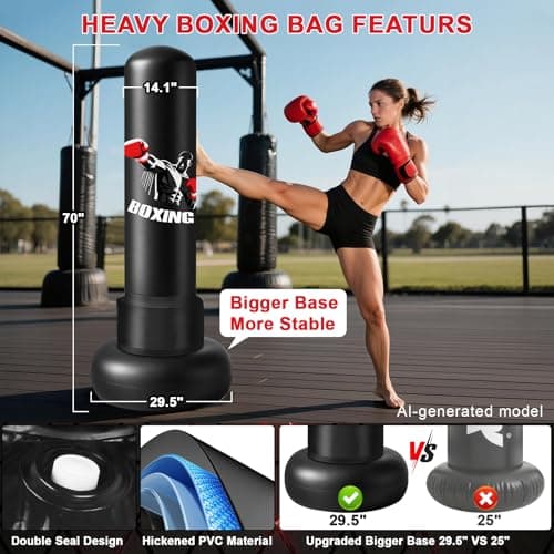 Freestanding Punching Bag for Adults,70'' Heavy Boxing Bag with Gloves and Pump,Men Women Stand Kickboxing Bags with Boxing Reflex Balls,Bigger Base Boxing Equipment Set for Training Fitness Home Gym — view 2