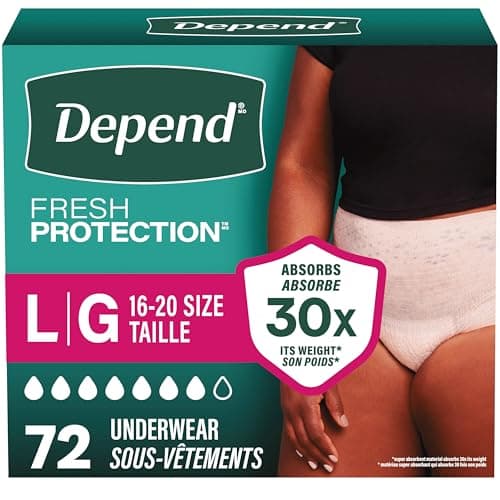 Depend Fresh Protection Adult Incontinence Underwear for Women (Formerly Depend Fit-Flex), Disposable, Maximum, Large, Blush, 72 Count (2 Packs of 36)