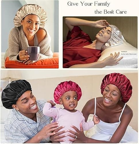 YANIBEST Silk Bonnet Satin Bonnet for Sleeping Women and Men, Adjustable Double Layer Hair Bonnet for Curly Hair Black — view 6