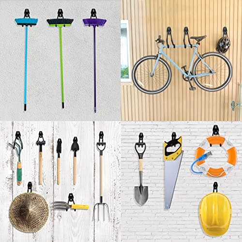 Garage Hooks Heavy Duty Utility Steel with Anti-Slip Coating Wall Mount Storage Organizer for Hanging Power and Garden Tools, Ladders, Hose, Bikes, Ropes, Bulk Items, and More (12 Pack Orange) — view 6