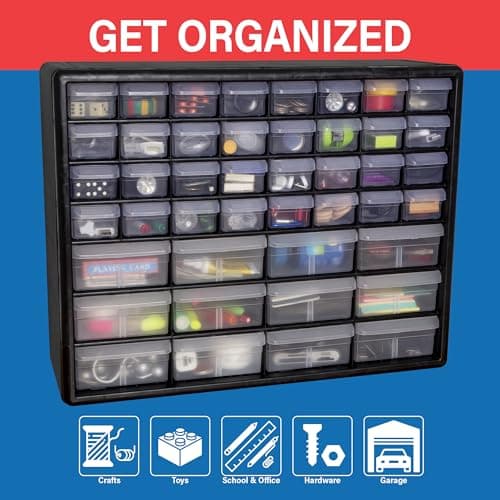 Akro-Mils 44-Drawer Plastic Drawer Storage Cabinet for Garage Organization, Bead Organizer, Building Bricks Storage, Teacher Toolbox, Makeup Organizer, 20" W x 6" D x 16" H, 10144 Black — view 3